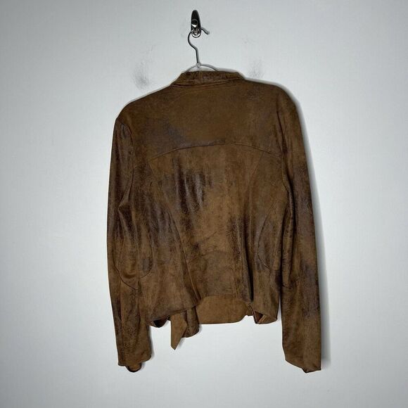 Silence + Noise Jacket Womens Large Brown Asymmetric Zip Stretch Faux Suede Boho - Picture 5 of 11